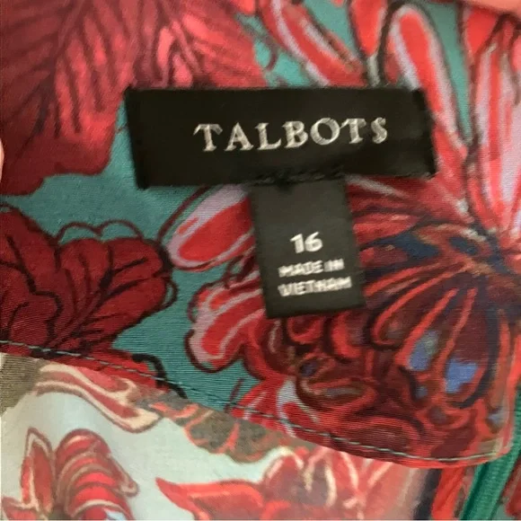 Talbots Teal Floral Dress Mid-length Sustainable Size 16 - Picture 3 of 12